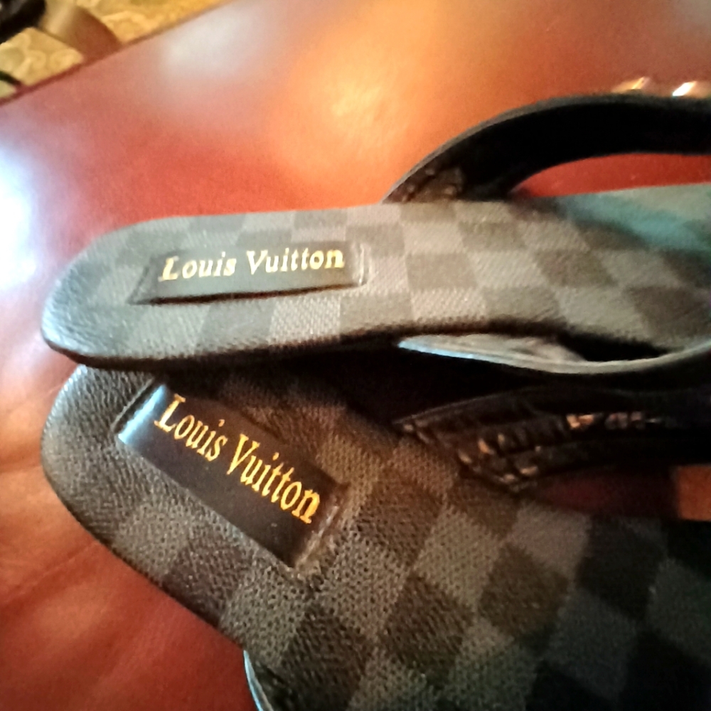 Louis Vuitton Black Checkered Sandals